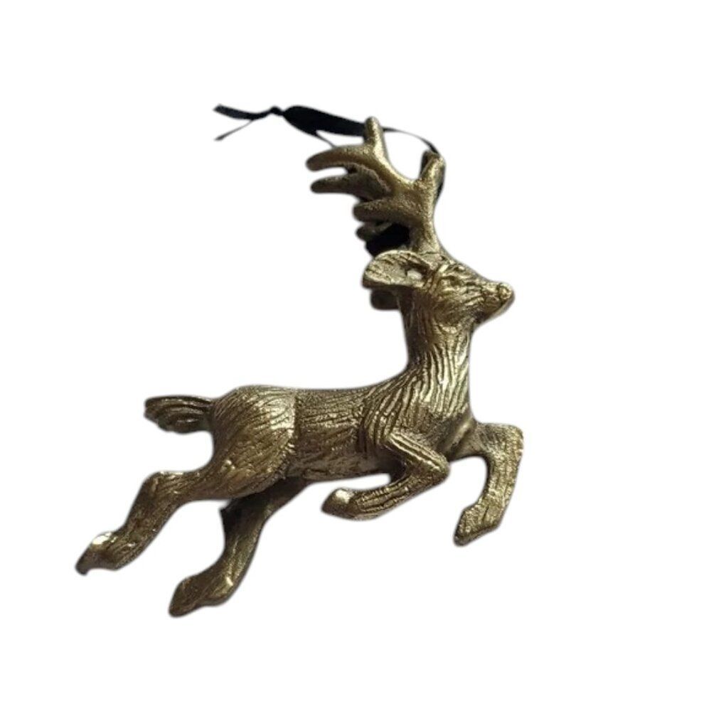 Brass Gold Tone Vintage Reindeer Ornament